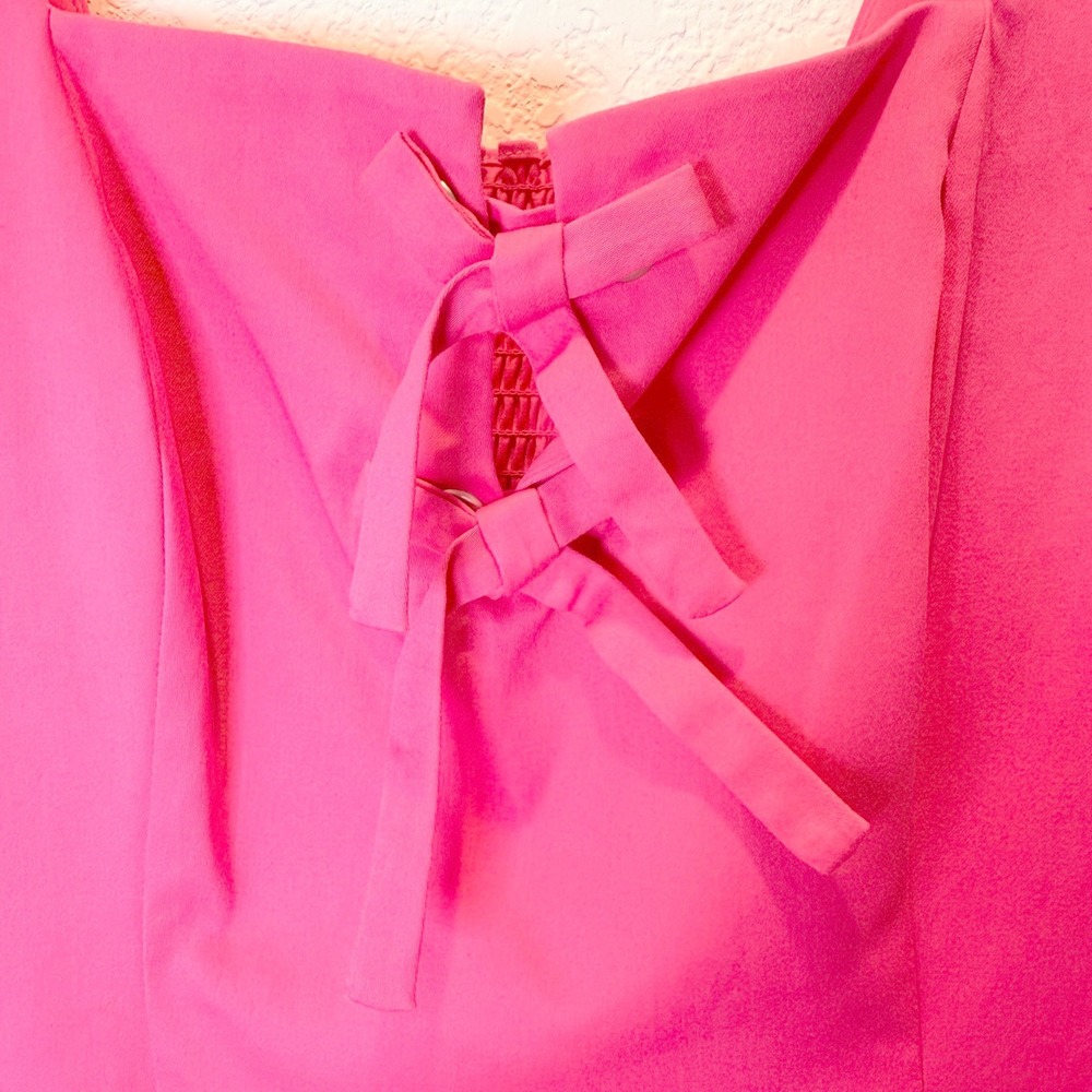 Adrianna Papell Hot Pink Sleeveless Mini Cocktail Dress Bow Size 6 Valentines - Picture 2 of 7